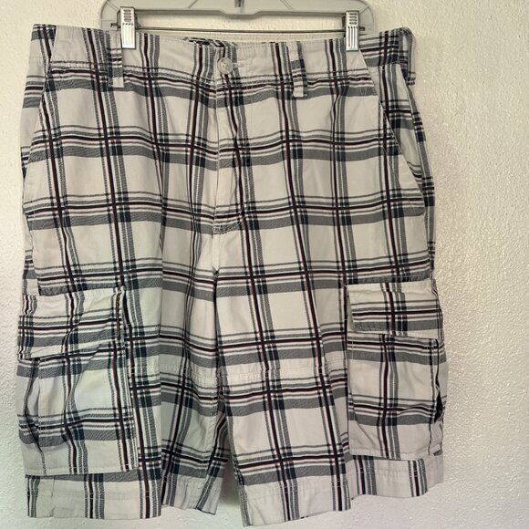 American Rag Plaid Mens Relaxed Fit COTTON CARGO Shorts VTG SIZE 36 Plaid Read - Picture 1 of 16
